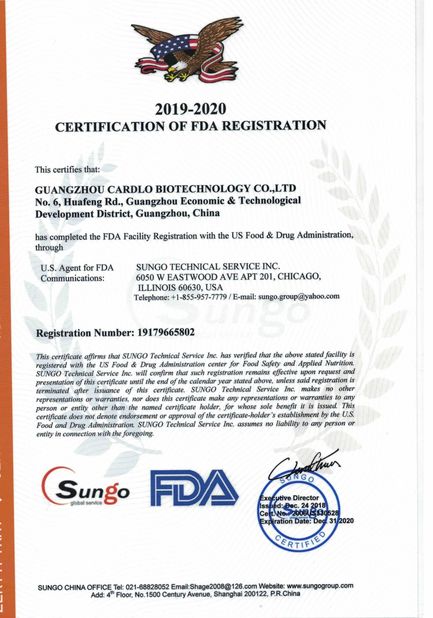 China GUANGDONG CARDLO BIOTECHNOLOGY CO., LTD. certificaten